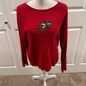 Cappagallo size large red Christmas long-sleeve shirt 100% cotton flower